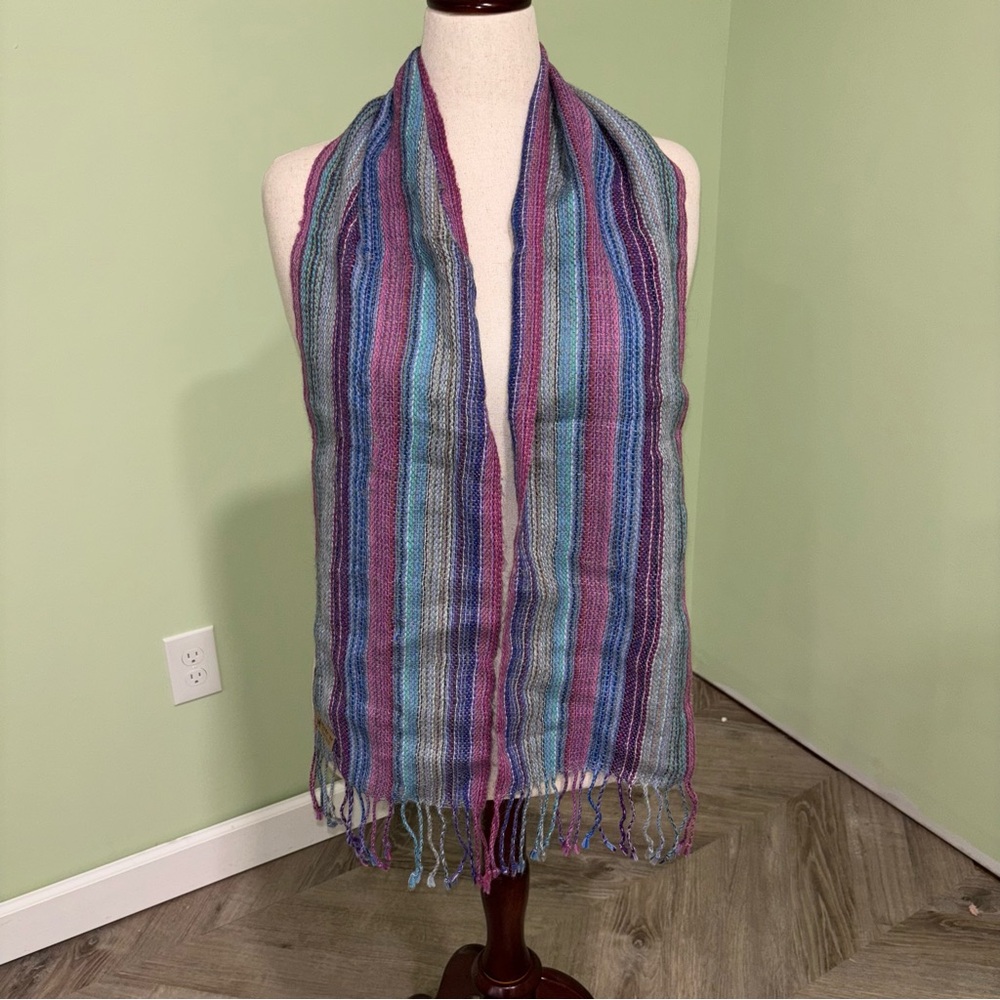 Melman 100% Alpaca Wool Woven Scarf Boho Fringe Multicolor 62”x9”